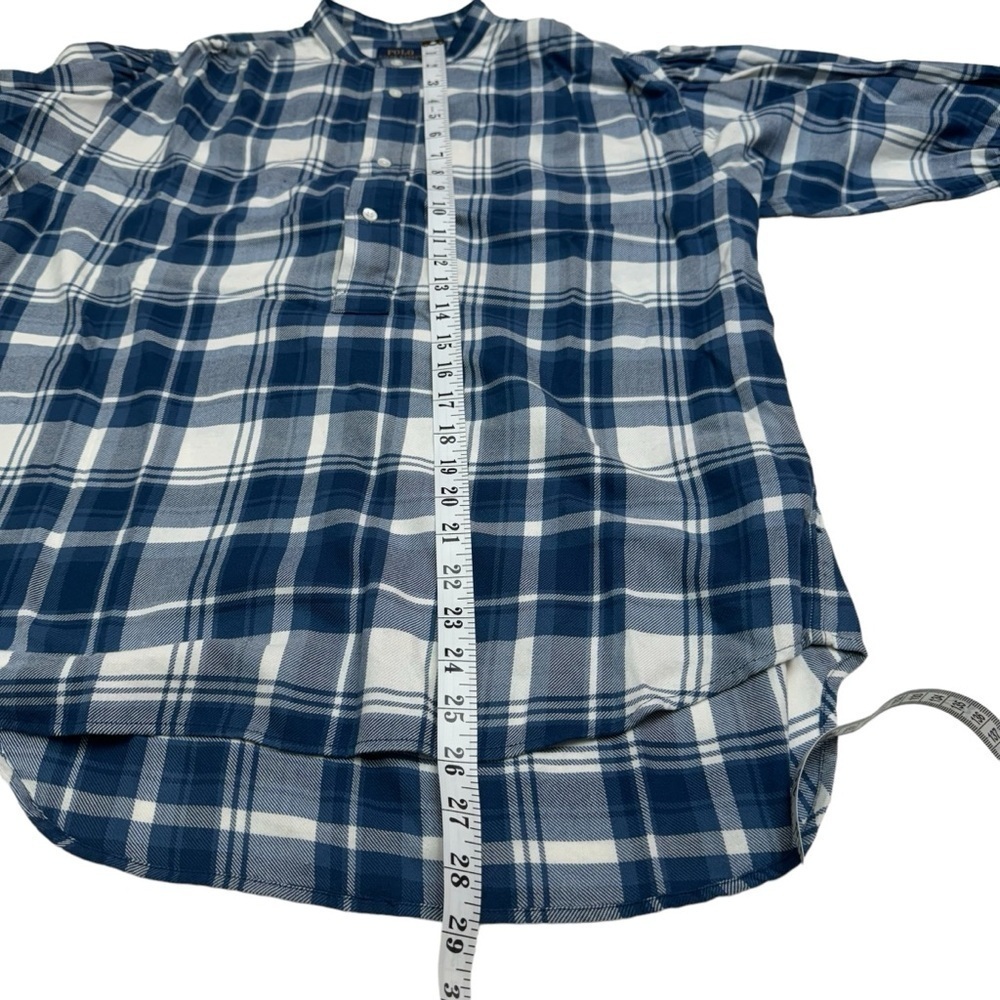 Polo Ralph Lauren Dian Blue Plaid Check Print Puff Sleeve Shirt Size M - Picture 10 of 12